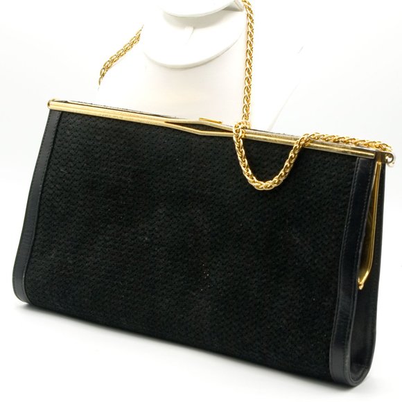 Handbags - Vintage Black Woven Suede Leather Clutch Bag